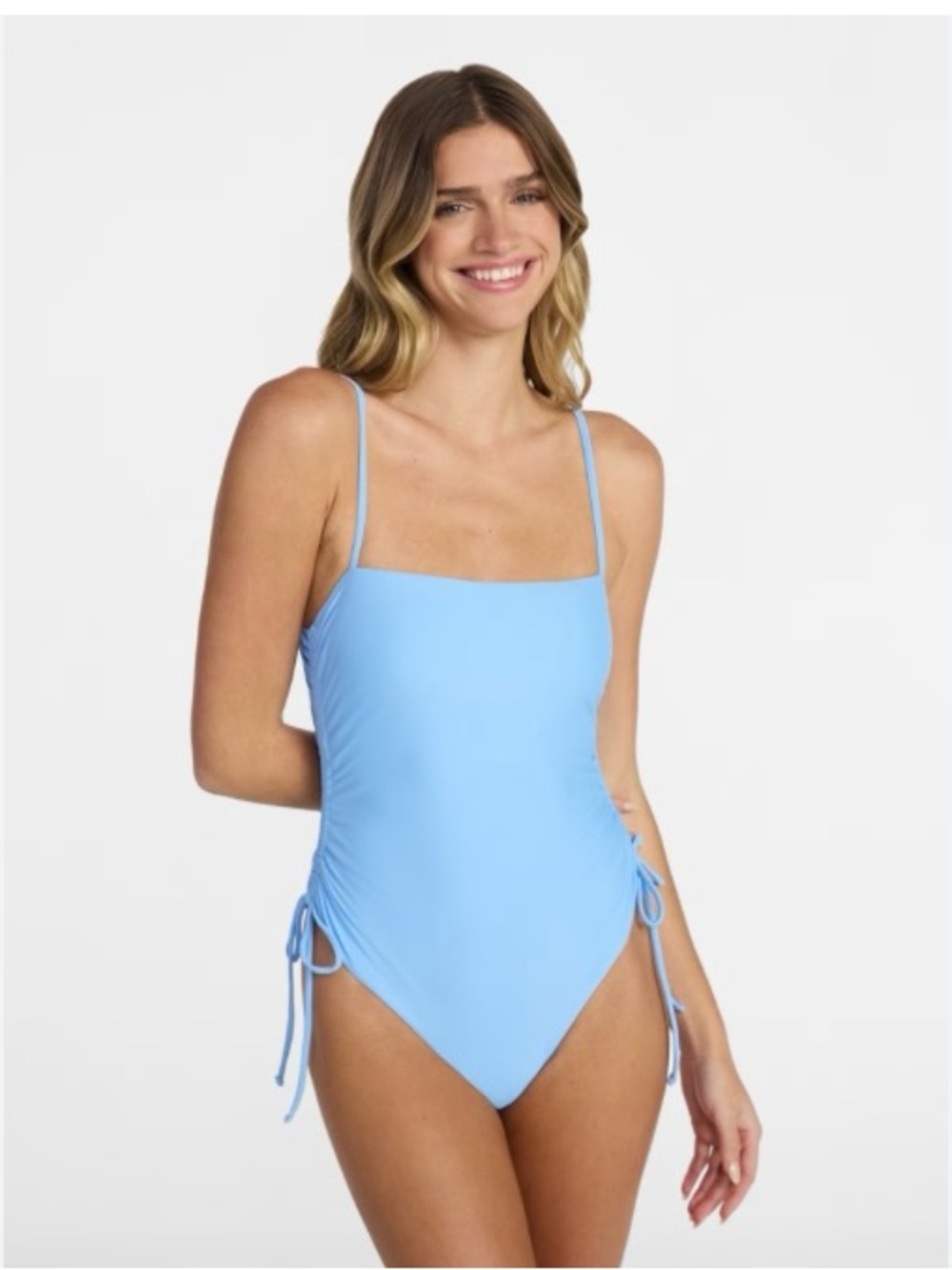 No Boundaries women’s  Light Blue One-Piece Swimsuit with ruched Side Ties